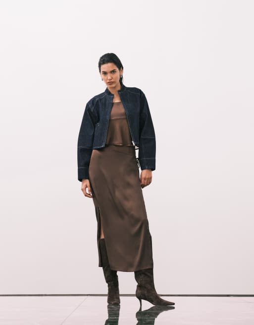 ASOS DESIGN – Brązowy zestaw satynowy, 3 z 3