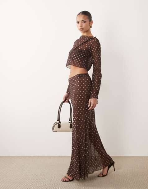 ASOS DESIGN – Brązowa siateczkowa spódnica maxi w geometryczny wzór, część zestawu - view 1