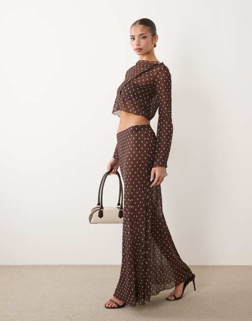 ASOS DESIGN – Brązowy siateczkowy zestaw w geometryczny wzór ze spódnicą maxi, 3 z 3