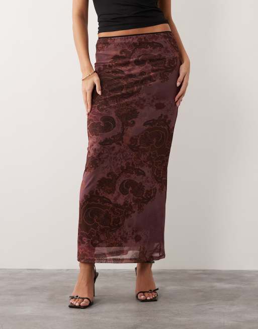 ASOS DESIGN – Brązowa siateczkowa zwiewna spódnica maxi w panterkę, 2 z 5