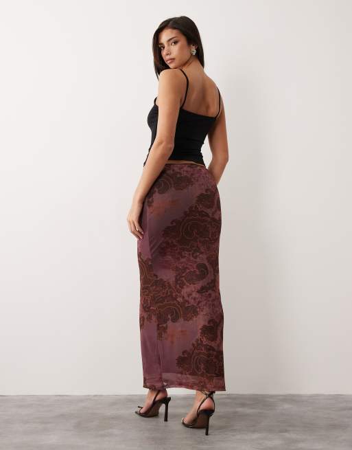 ASOS DESIGN – Brązowa siateczkowa zwiewna spódnica maxi w panterkę, 5 z 5