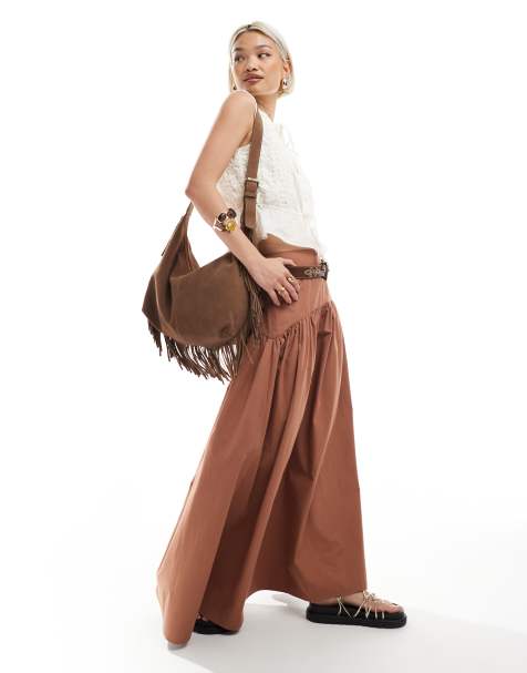 ASOS DESIGN – Brązowa spódnica maxi z obniżoną talią - view 1