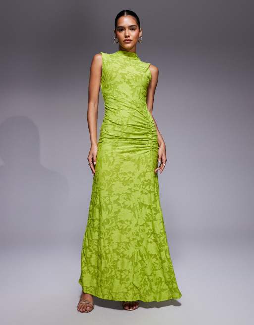 ASOS DESIGN – Brązowa sukienka maxi bez rękawów z odkrytymi plecami i wzorem devore