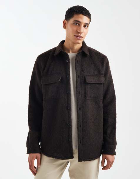 ASOS DESIGN – Brązowa szczotkowana koszula wierzchnia z imitacji wełny - view 1