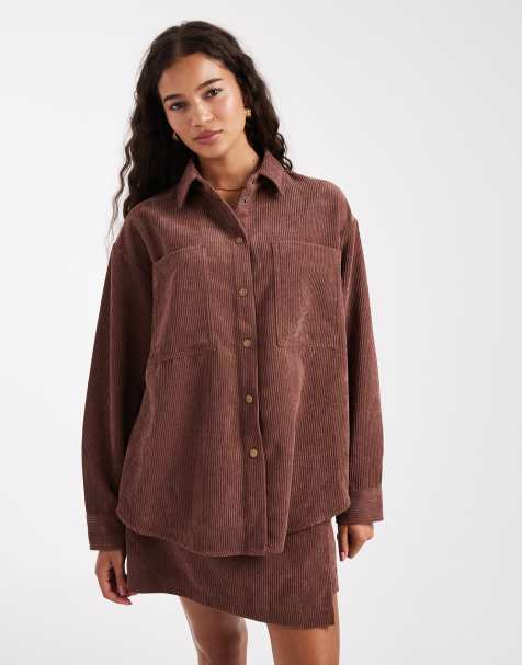ASOS DESIGN – Brązowa sztruksowa koszula oversize, część zestawu - view 1