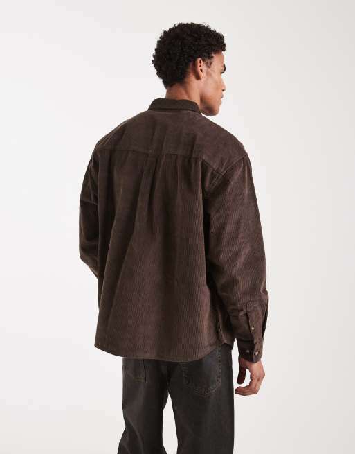ASOS DESIGN – Brązowa sztruksowa koszula oversize z naszywką, 4 z 5