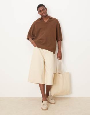 ASOS DESIGN – Brązowa szydełkowana koszulka o pudełkowym kroju oversize zakładana przez głowę - view 1