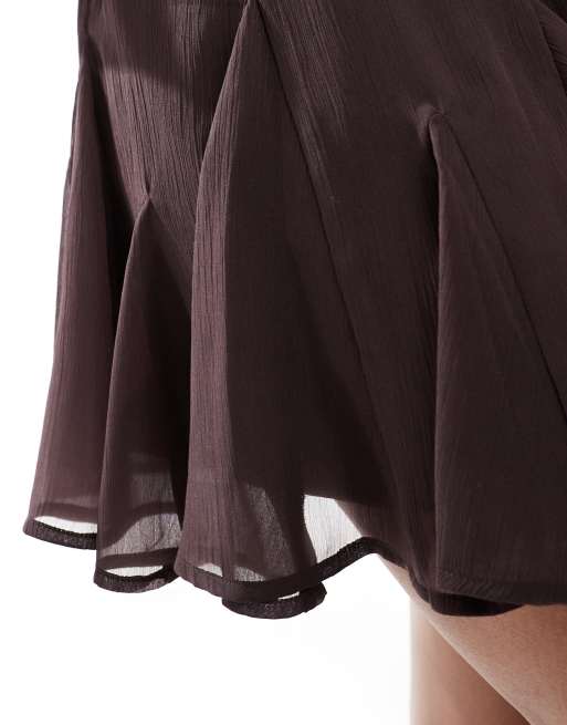 ASOS DESIGN – Brązowa szyfonowa spódnica mini z godetami, 5 z 5