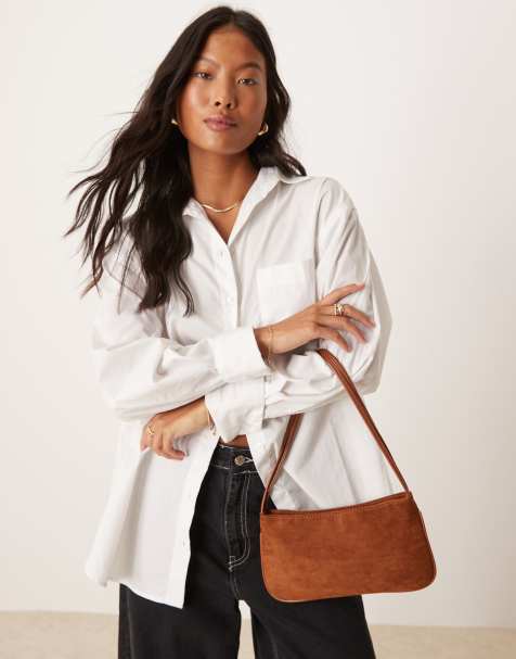 ASOS DESIGN – Brązowa torebka na ramię z imitacji zamszu z wąskimi paskami - view 1