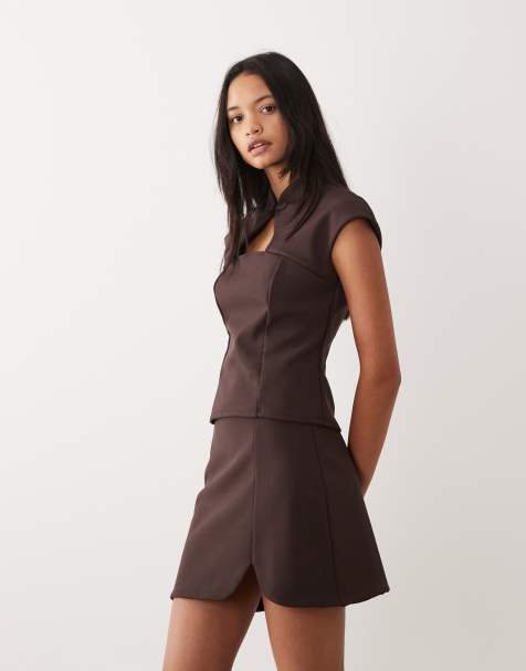 ASOS DESIGN – Brązowa trapezowa spódnica mini, część zestawu - view 1