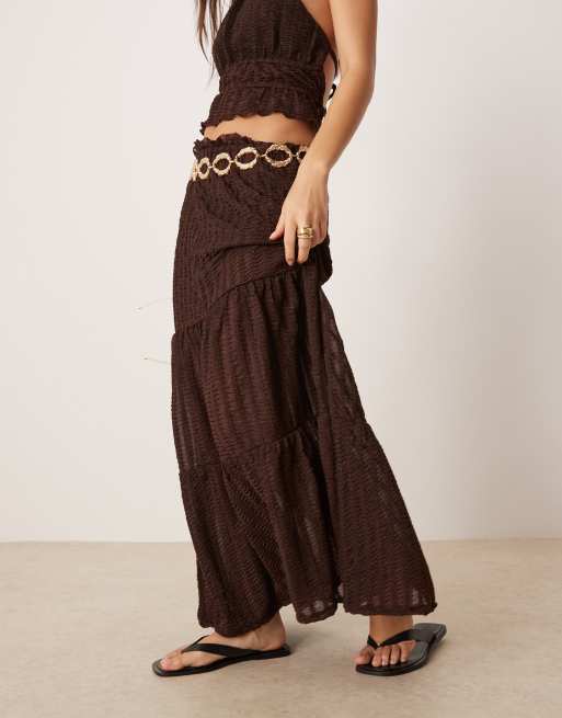 ASOS DESIGN – Brązowa, warstwowa, fakturowana spódnica maxi, 5 z 5