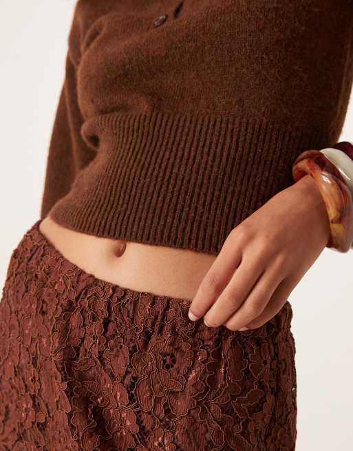 ASOS DESIGN – Brązowa, warstwowa spódnica koronkowa maxi, 3 z 5