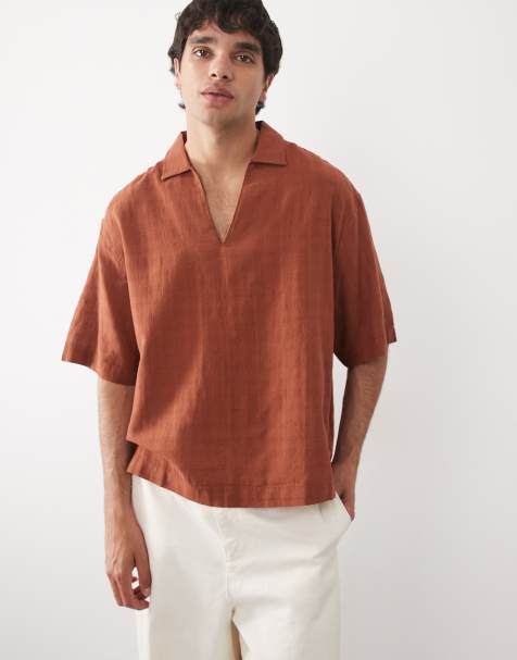 ASOS DESIGN – Brązowa wkładana przez głowę koszula oversize o pudełkowym kroju z domieszką lnu - view 1