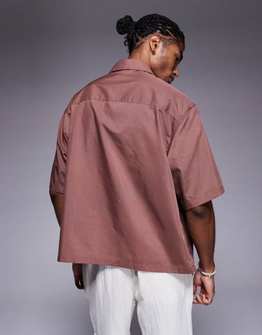 ASOS DESIGN – Brązowa zakładana przez głowę koszula o pudełkowym kroju oversize, 3 z 4