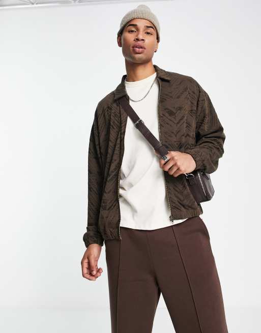 ASOS DESIGN – Brązowa żakardowa kurtka harrington o fasonie oversize