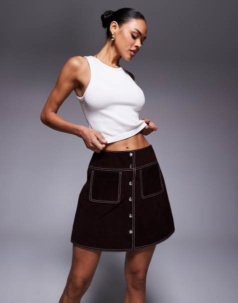 ASOS DESIGN real suede mini skirt in brown