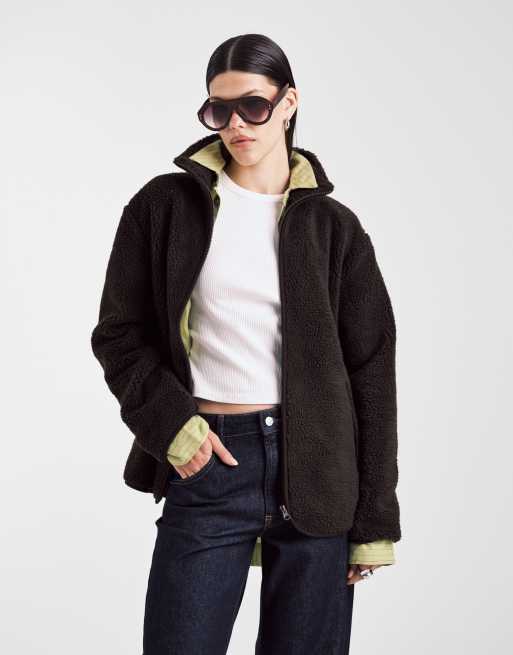 ASOS DESIGN – Brązowa zapinana na zamek bluza polarowa ze sztucznego kożuszka