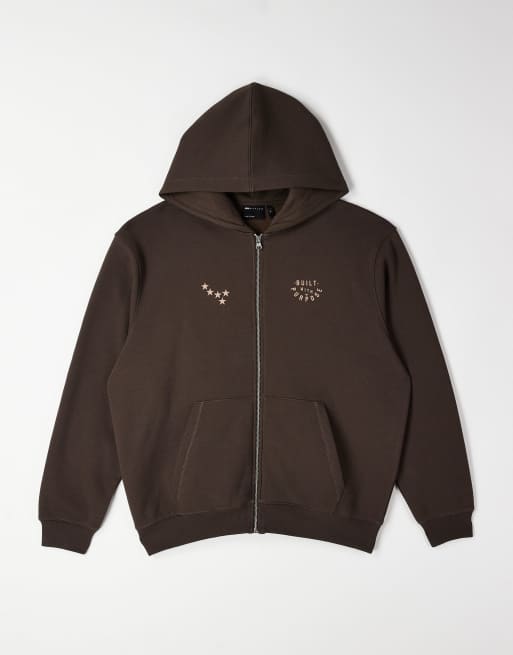 ASOS DESIGN – Brązowa zapinana na zamek bluza z kapturem o luźnym kroju z kontrastowymi szwami