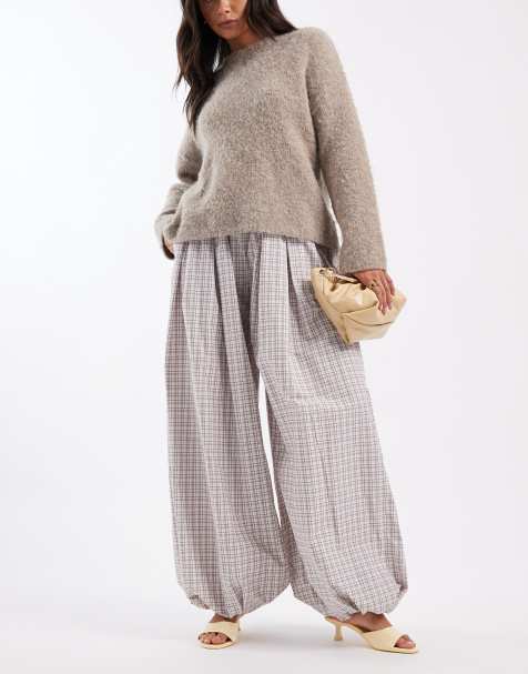 ASOS DESIGN cotton balloon trouser in brown check