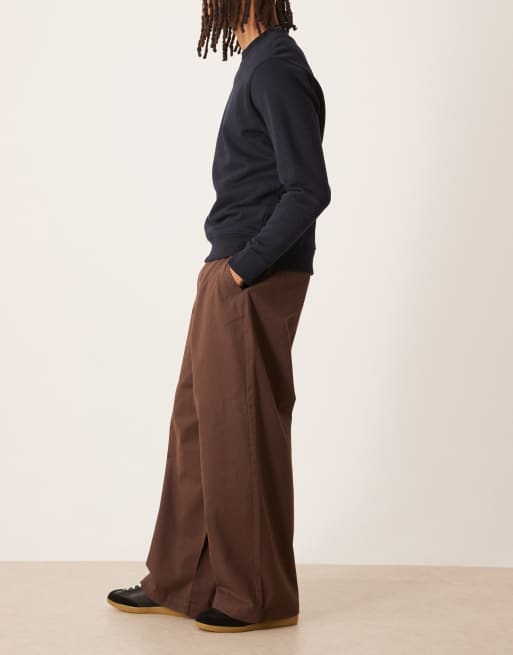 ASOS DESIGN – Brązowe chinosy baggy oversize z zakładkami, 3 z 5