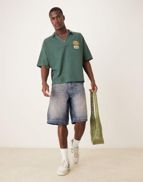 ASOS DESIGN – Brązowe długie jeansowe jortsy z przebarwieniem - view 1