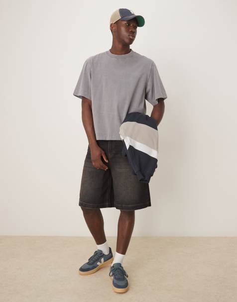 ASOS DESIGN – Brązowe długie szorty jeansowe z efektem przebarwienia - view 1