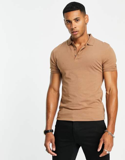 ASOS DESIGN – Brązowe dżersejowe polo o kroju podkreślającym sylwetkę