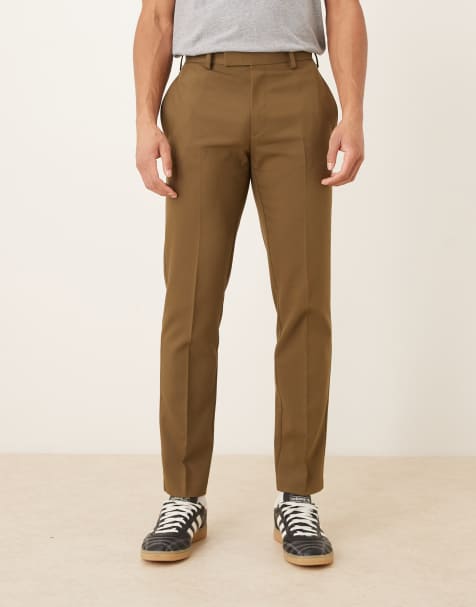 ASOS DESIGN – Brązowe eleganckie dopasowane spodnie z diagonalu - view 1