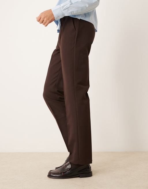 ASOS DESIGN – Brązowe eleganckie spodnie o dopasowanym kroju