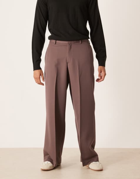 ASOS DESIGN – Brązowe eleganckie spodnie o luźnym kroju z elastyczną talią - view 1