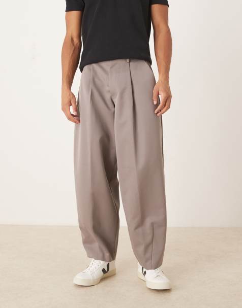 ASOS DESIGN smart pleated wide barrel leg trousers in brown