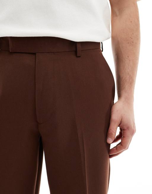 ASOS DESIGN – Brązowe eleganckie spodnie oversize o zwężanym kroju, 4 z 5