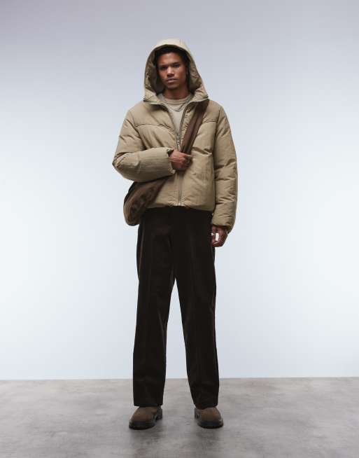 ASOS DESIGN – Brązowe eleganckie spodnie sztruksowe z dużą zawartością bawełny z szerokimi nogawkami i regulacją w pasie