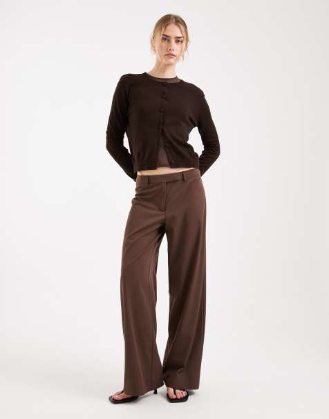 ASOS DESIGN – Brązowe eleganckie spodnie z niskim stanem w stylu 90. - view 1
