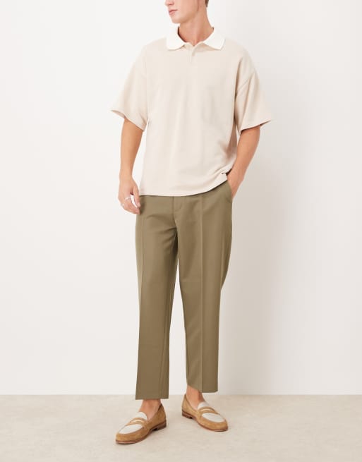 ASOS DESIGN – Brązowe, eleganckie spodnie z prostymi, krótszymi nogawkami, 3 z 5