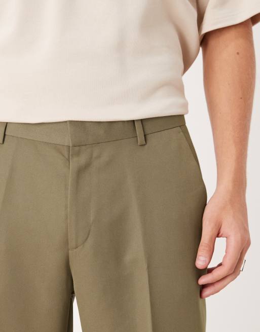 ASOS DESIGN – Brązowe, eleganckie spodnie z prostymi, krótszymi nogawkami, 4 z 5