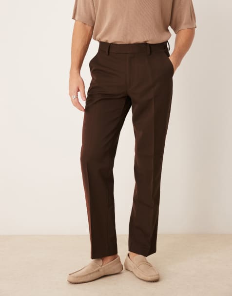 ASOS DESIGN smart straight leg trousers in brown