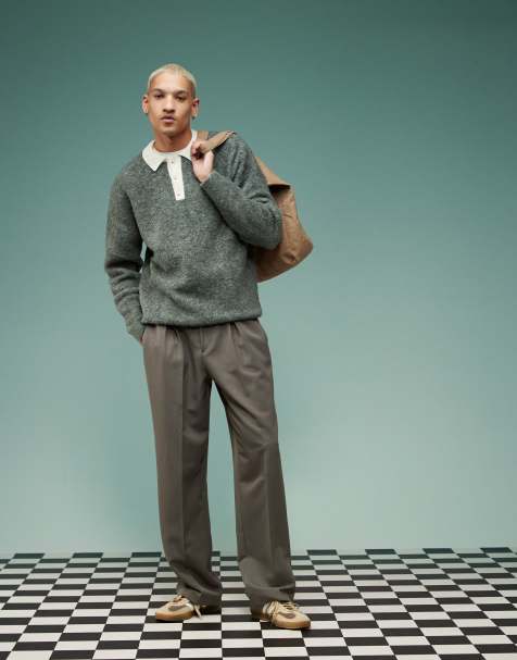 ASOS DESIGN – Brązowe eleganckie spodnie z szerokimi nogawkami i zakładkami z przodu - view 1