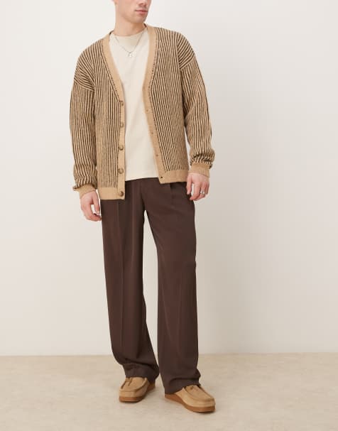 ASOS DESIGN – Brązowe eleganckie spodnie z szerokimi nogawkami i zakładkami z przodu - view 1