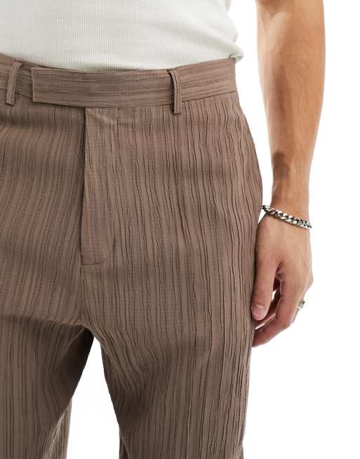 ASOS DESIGN – Brązowe eleganckie teksturowane spodnie z szerokimi nogawkami, 2 z 5