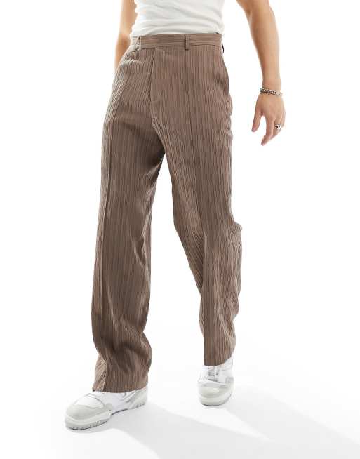 ASOS DESIGN – Brązowe eleganckie teksturowane spodnie z szerokimi nogawkami, 4 z 5
