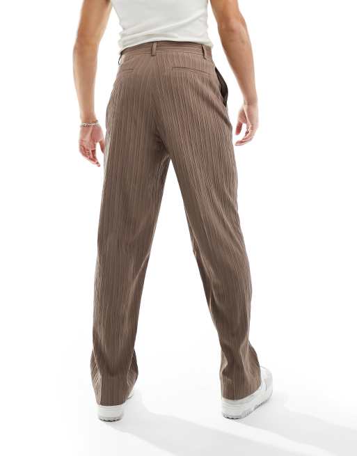 ASOS DESIGN – Brązowe eleganckie teksturowane spodnie z szerokimi nogawkami, 5 z 5