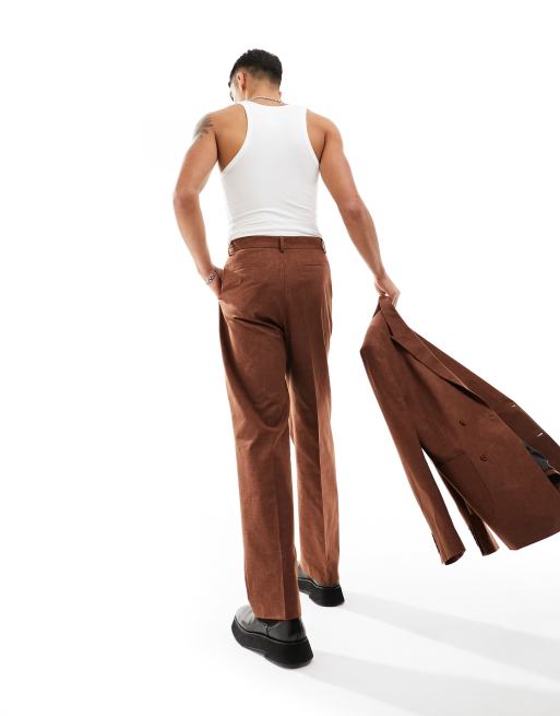 ASOS DESIGN – Brązowe fakturowane spodnie garniturowe z szerokimi nogawkami, 5 z 5