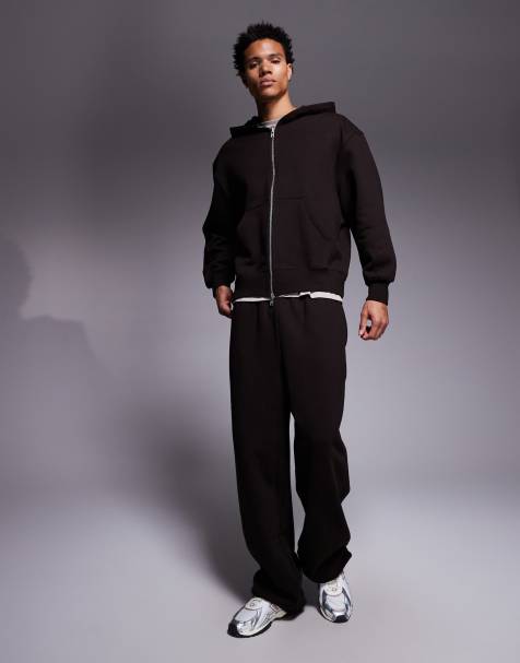 ASOS DESIGN – Brązowe grube joggersy premium z szerokimi nogawkami 400 g/m² - view 1