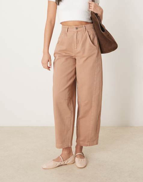 ASOS DESIGN – Brązowe jeansy barrel o skróconym kroju ze wstawkami po bokach - view 1