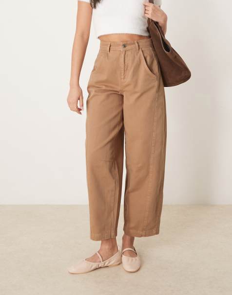 ASOS DESIGN cropped barrel leg trouser with side panel in brown