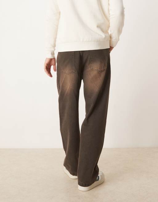 ASOS DESIGN – Brązowe jeansy o prostym luźnym kroju z efektem sprania, 2 z 5
