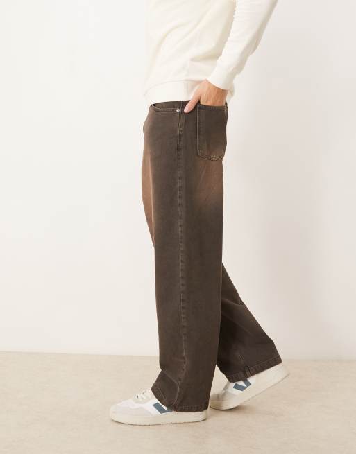 ASOS DESIGN – Brązowe jeansy o prostym luźnym kroju z efektem sprania, 3 z 5