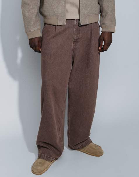 ASOS DESIGN – Brązowe jeansy z szerokimi nogawkami i efektem sprania - view 1