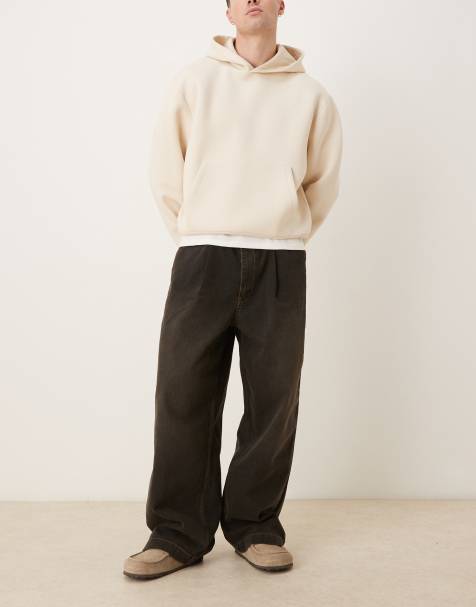 ASOS DESIGN wide leg jeans in brown wash with pleats and belt